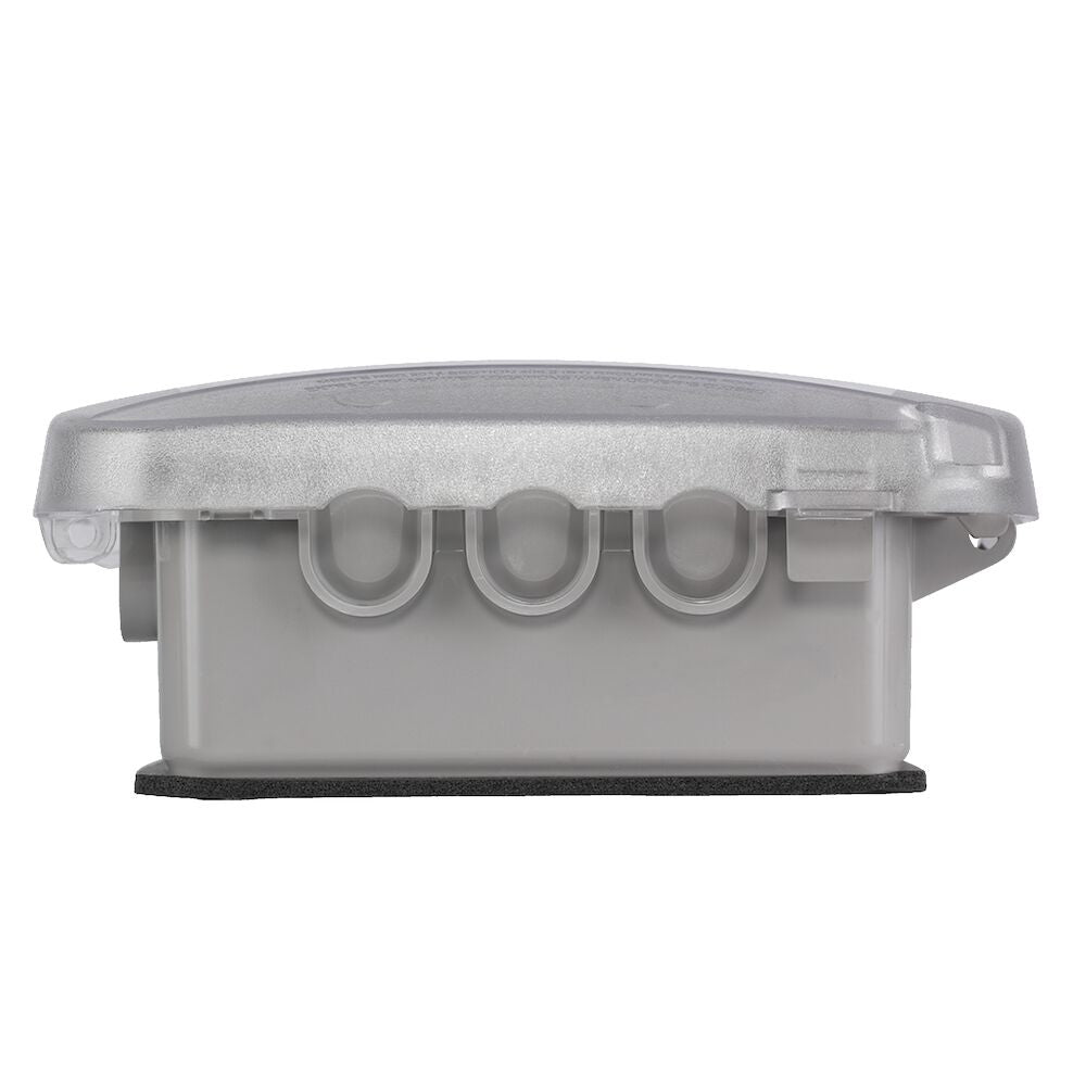 A photo of a WEATHERPROOF COVER, by Intermatic WP5100C - Extra-Duty Plastic In-Use Weatherproof Cover, Single-Gang, Vrt/Hrz, 2.75" Clear - Intermatic eCommerce - Maple Electric Supply in Canada