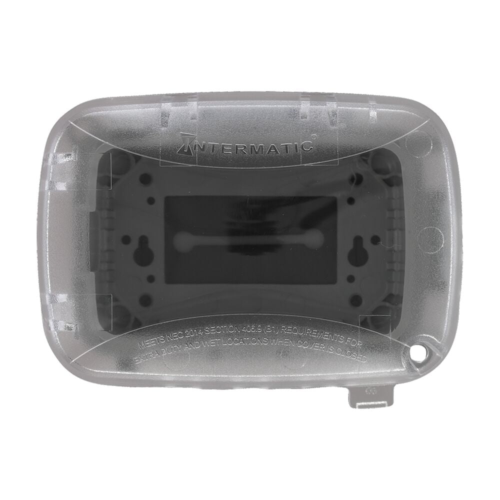 A photo of a WEATHERPROOF COVER, by Intermatic WP5100C - Extra-Duty Plastic In-Use Weatherproof Cover, Single-Gang, Vrt/Hrz, 2.75" Clear - Intermatic eCommerce - Maple Electric Supply in Canada