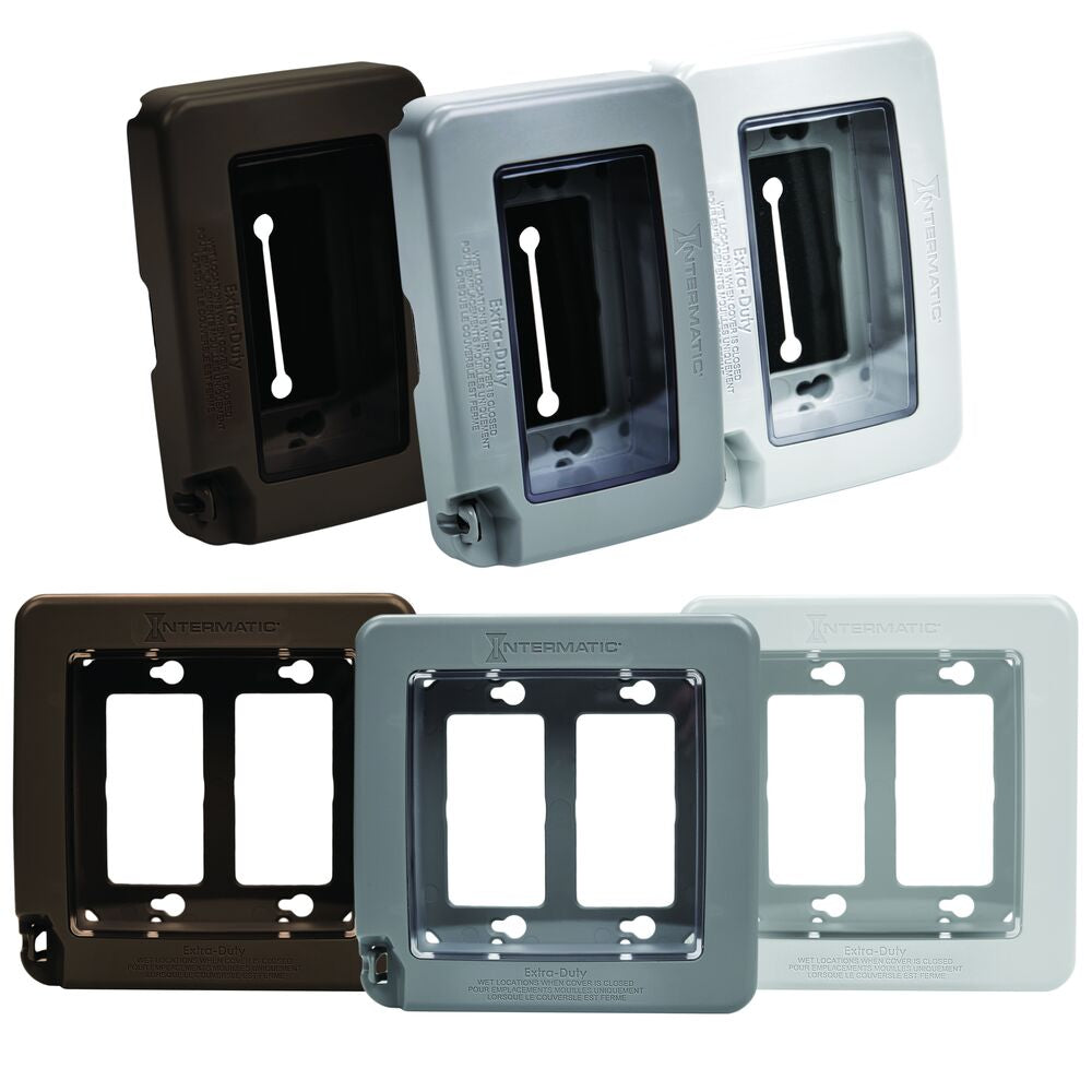 A photo of a , by Intermatic WP7000G - Low-Profile Extra-Duty Plastic In-Use Weatherproof Cover, Single-Gang, Vrt/Hrz, Gray - INTERMATIC eCommerce - Maple Electric Supply in Canada