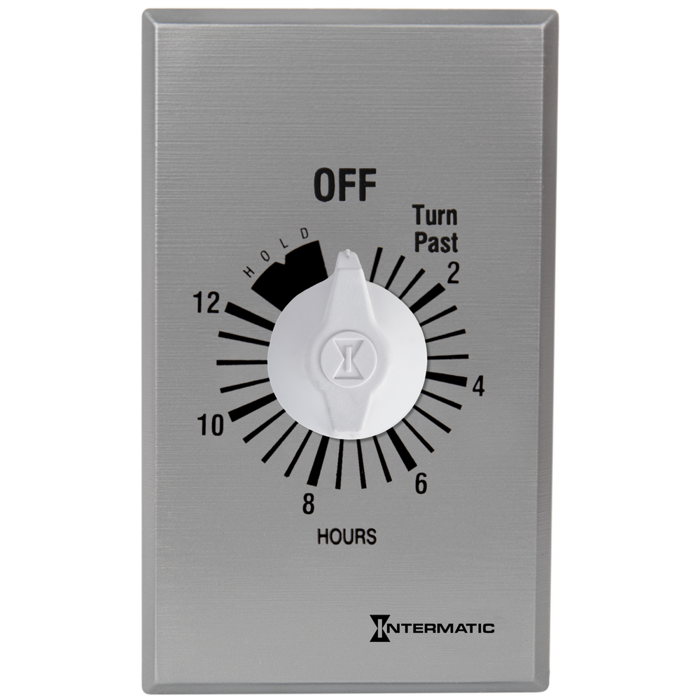 Spring Wound Countdown Timer, Commercial, 125-277 VAC, 50/60 Hz, SPST, 12 Hour Max, With Hold, Silver
