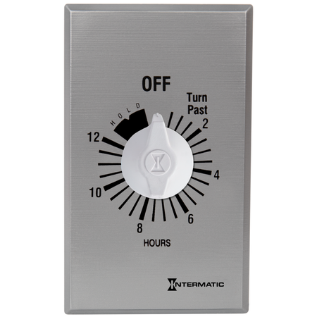 Spring Wound Countdown Timer, Commercial, 125-277 VAC, 50/60 Hz, SPST, 12 Hour Max, With Hold, Silver