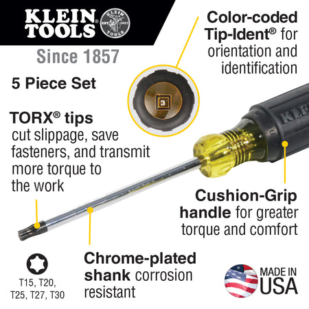 Klein Tools 19555 TORX® Cushion-Grip Screwdriver Set 5-Piece - additional view