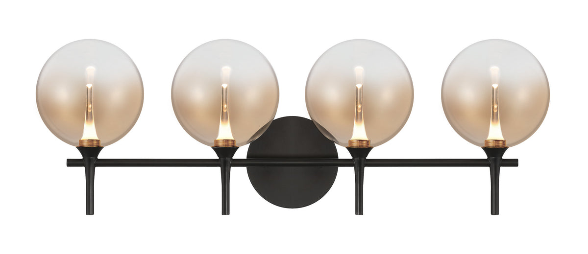 Eurofase Iissa 4-Light LED Vanity, Matte Black with Amber Glass, front view