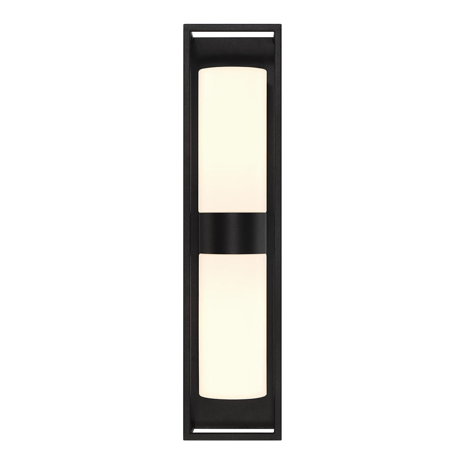 Eurofase Ren 23" 2-Light Outdoor Wall Light, Powder Coat Black with White Glass, front view