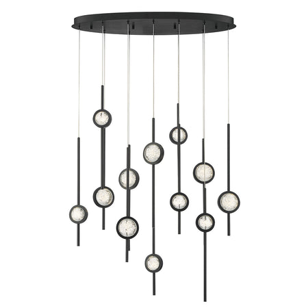 Eurofase Barletta 38" 12-Light LED Chandelier, Anodized Black, front view