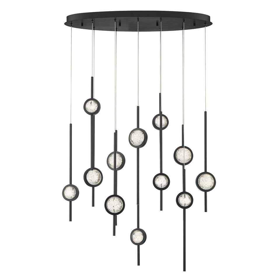Eurofase Barletta 38" 12-Light LED Chandelier, Anodized Black, front view
