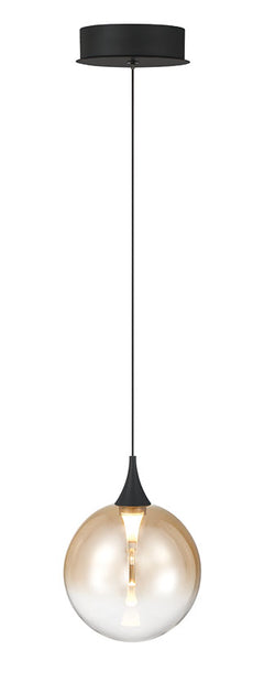 Eurofase Iissa 6" LED Pendant, Matte Black with Amber Glass, front view