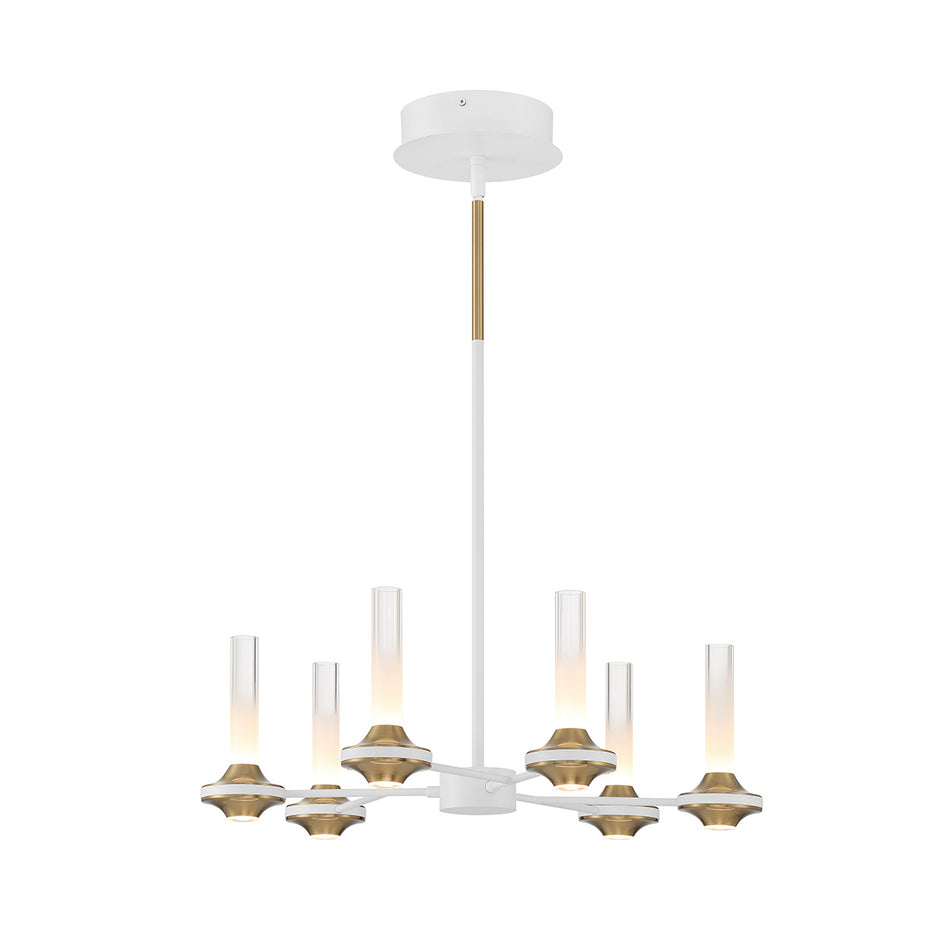 Eurofase Torcia 24" 6-Light LED Chandelier, Matte Black with White Acrylic, front view