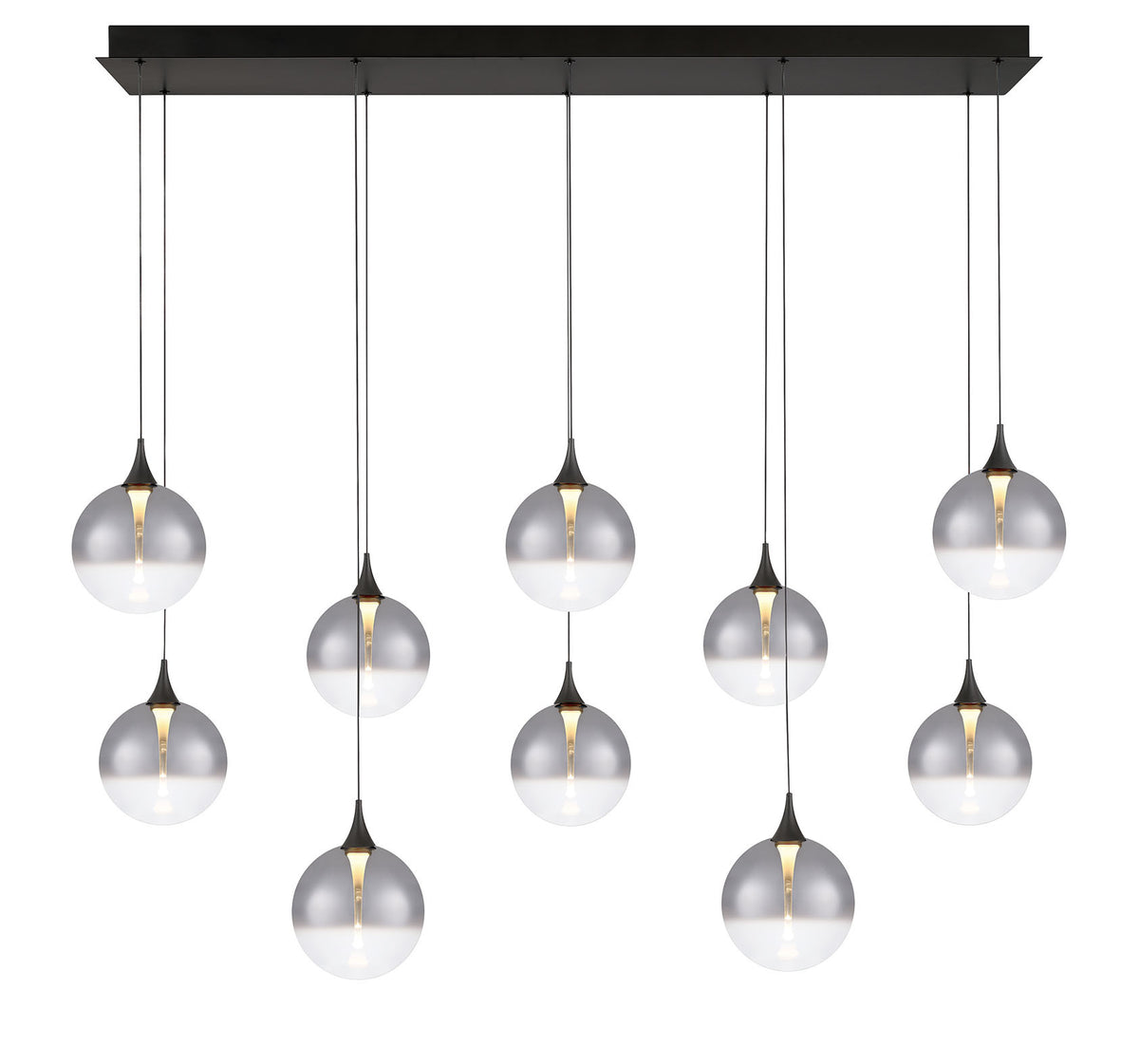 Eurofase Iissa 47" 10-Light LED Chandelier, Matte Black with Smoked Glass, front view