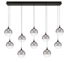 Eurofase Iissa 47" 10-Light LED Chandelier, Matte Black with Smoked Glass, front view