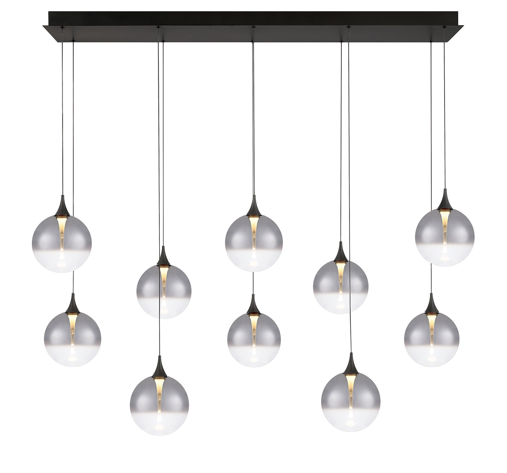 Eurofase Iissa 47" 10-Light LED Chandelier, Matte Black with Smoked Glass, front view