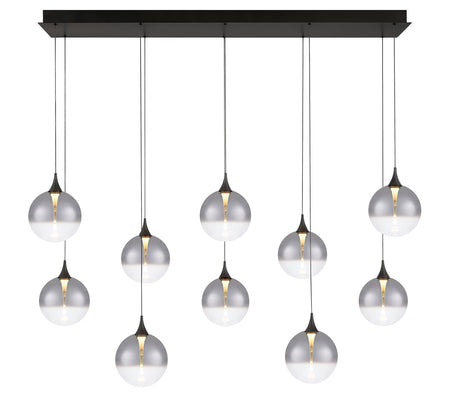 Eurofase Iissa 47" 10-Light LED Chandelier, Matte Black with Smoked Glass, front view