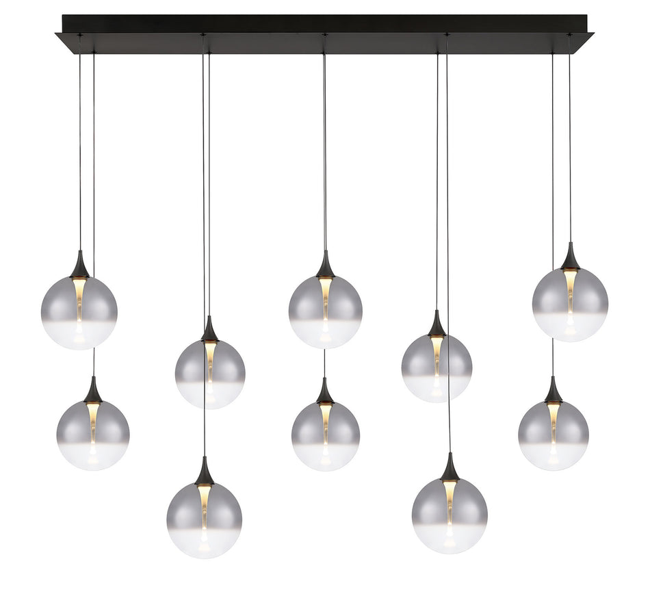Eurofase Iissa 47" 10-Light LED Chandelier, Matte Black with Smoked Glass, front view