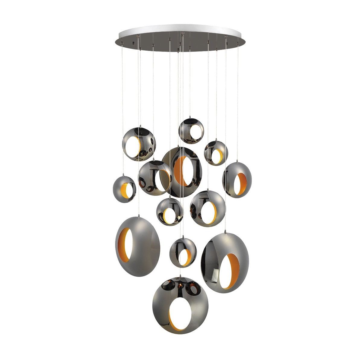 Eurofase Arlington 40" 13-Light LED Chandelier, Chrome Black with Gold Steel, front view