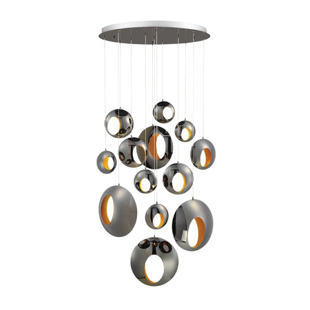 Eurofase Arlington 40" 13-Light LED Chandelier, Chrome Black with Gold Steel, front view