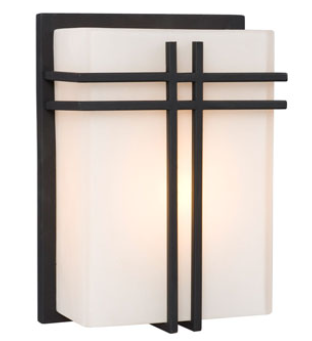 1-Light Outdoor/Indoor Wall Sconce - Black with Satin White Glass