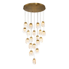 Eurofase Paget 29" 19-Light LED Chandelier, Matte Gold with Clear Glass, front view
