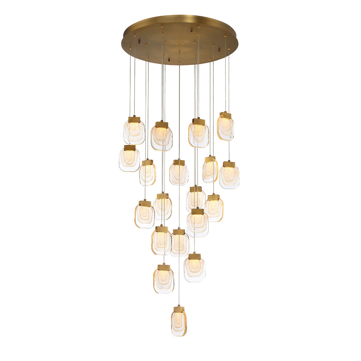 Eurofase Paget 29" 19-Light LED Chandelier, Matte Gold with Clear Glass, front view