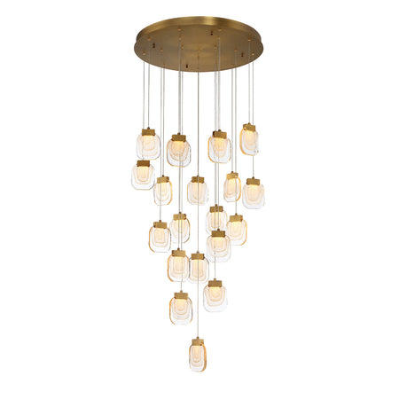 Eurofase Paget 29" 19-Light LED Chandelier, Matte Gold with Clear Glass, front view