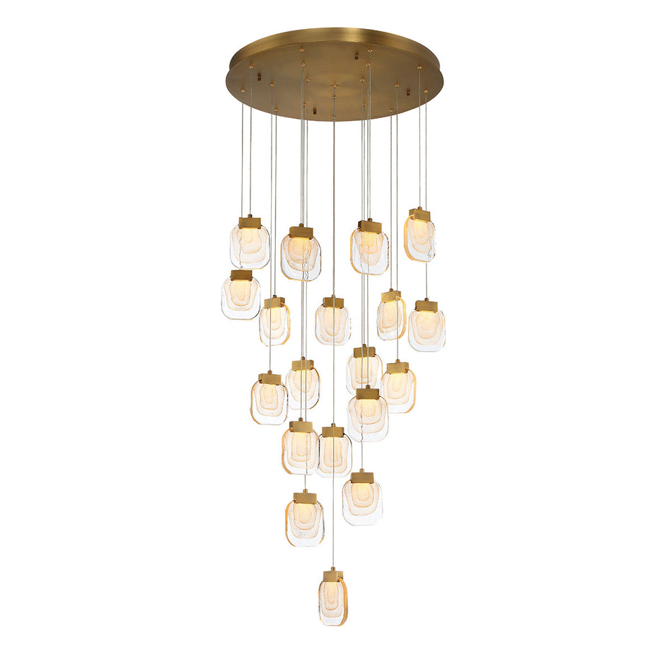 Eurofase Paget 29" 19-Light LED Chandelier, Matte Gold with Clear Glass, front view