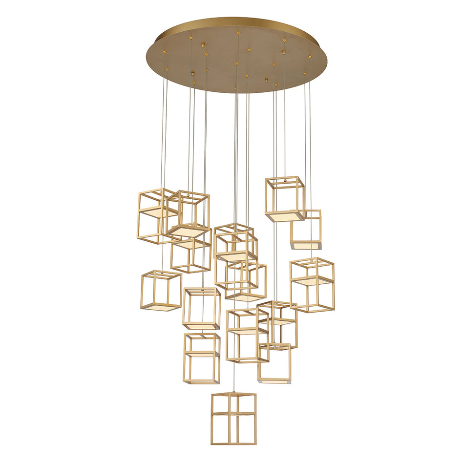 Eurofase Ferro 32" 16-Light LED Chandelier, Matte Gold, front view