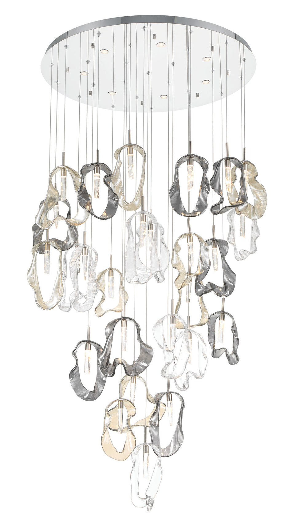 Eurofase Norah 39" 33-Light Chandelier, Polished Nickel with Mixed Glass, front view