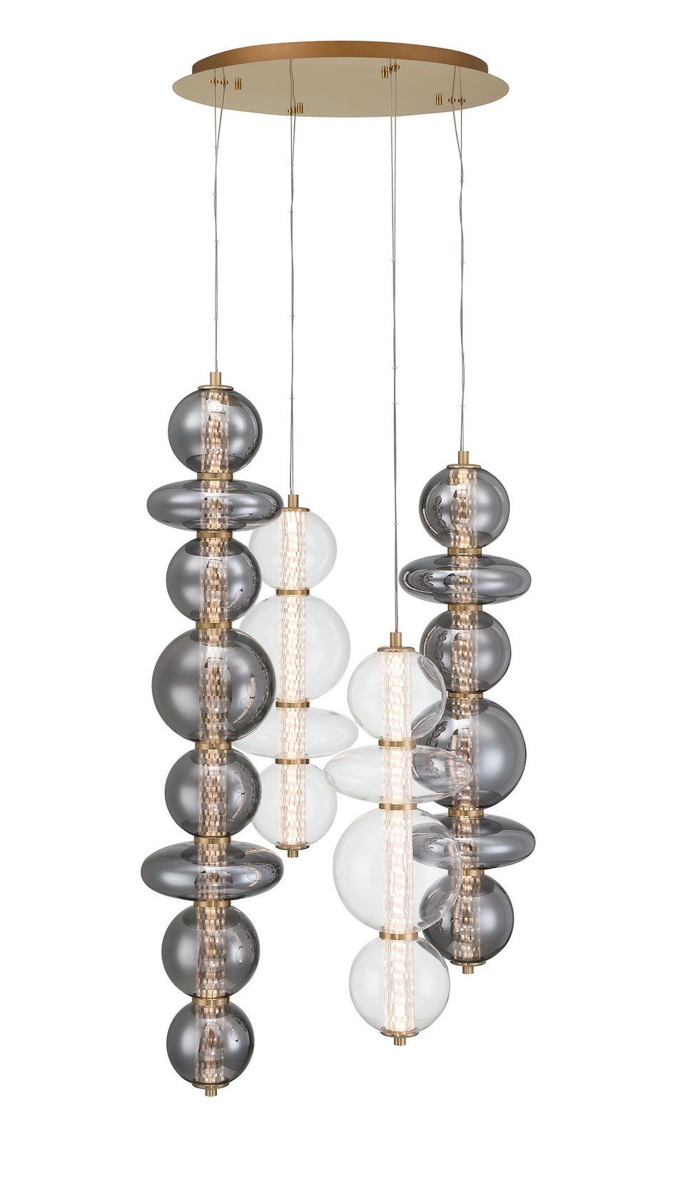 Eurofase Atomo 50" 4-Light Chandelier, Gold with Mixed Glass, front view