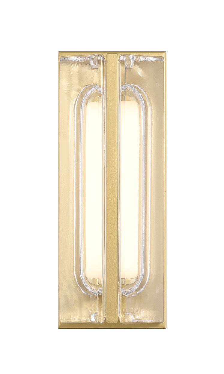 Eurofase Langferd 12" LED Outdoor Wall Light, Gold with Clear Glass, front view