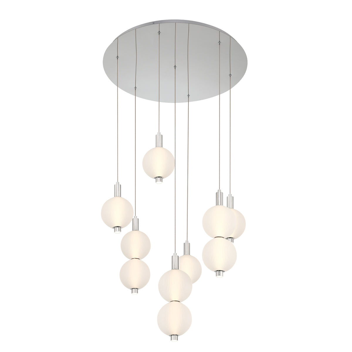 Eurofase Palmas 30" 7-Light LED Chandelier, Polished Nickel with White Glass, front view