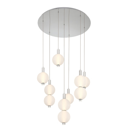 Eurofase Palmas 30" 7-Light LED Chandelier, Polished Nickel with White Glass, front view