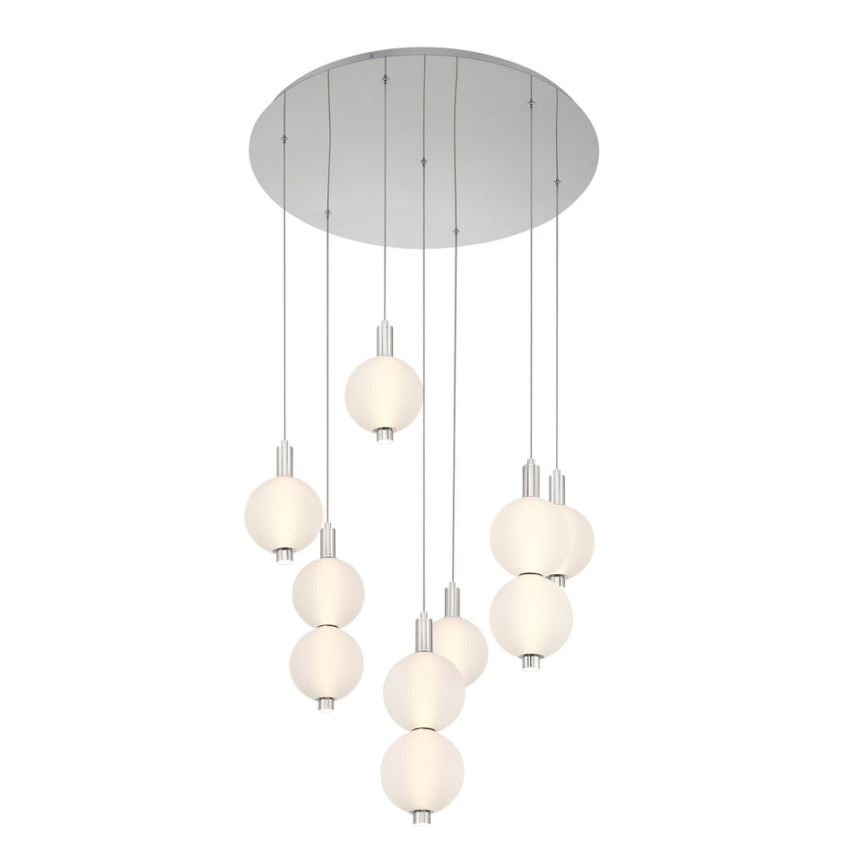 Eurofase Palmas 30" 7-Light LED Chandelier, Polished Nickel with White Glass, front view