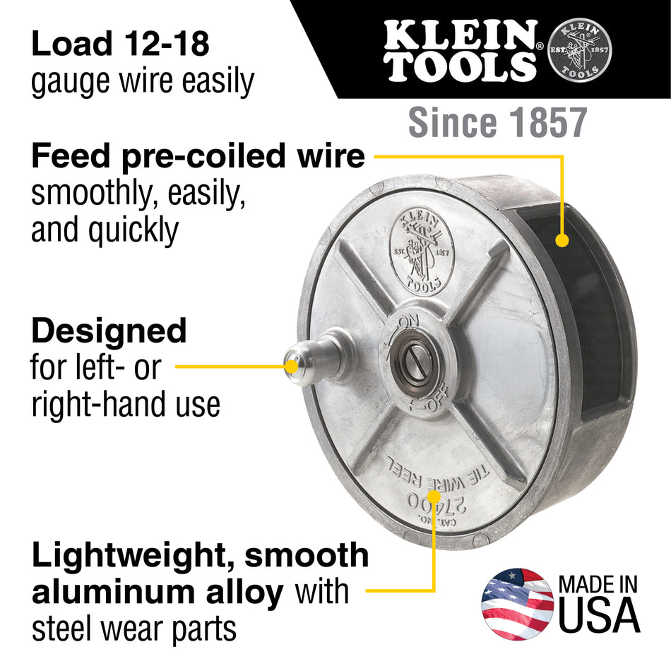 Klein Tools 27400 Tie Wire Reel, Lightweight Aluminum - feature detail