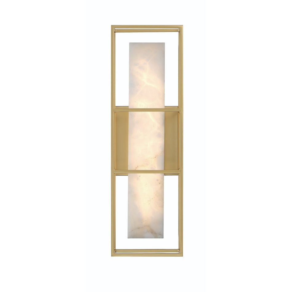 Eurofase Blakley 16" LED Outdoor Wall Light, Matte Gold with Alabaster, front view