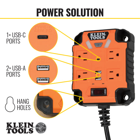 29601 Klein Tools Power Box 1, Magnetic Mounted Power Strip with Integrated LED Lights, , Klein Tools - Maple Electric Supply 