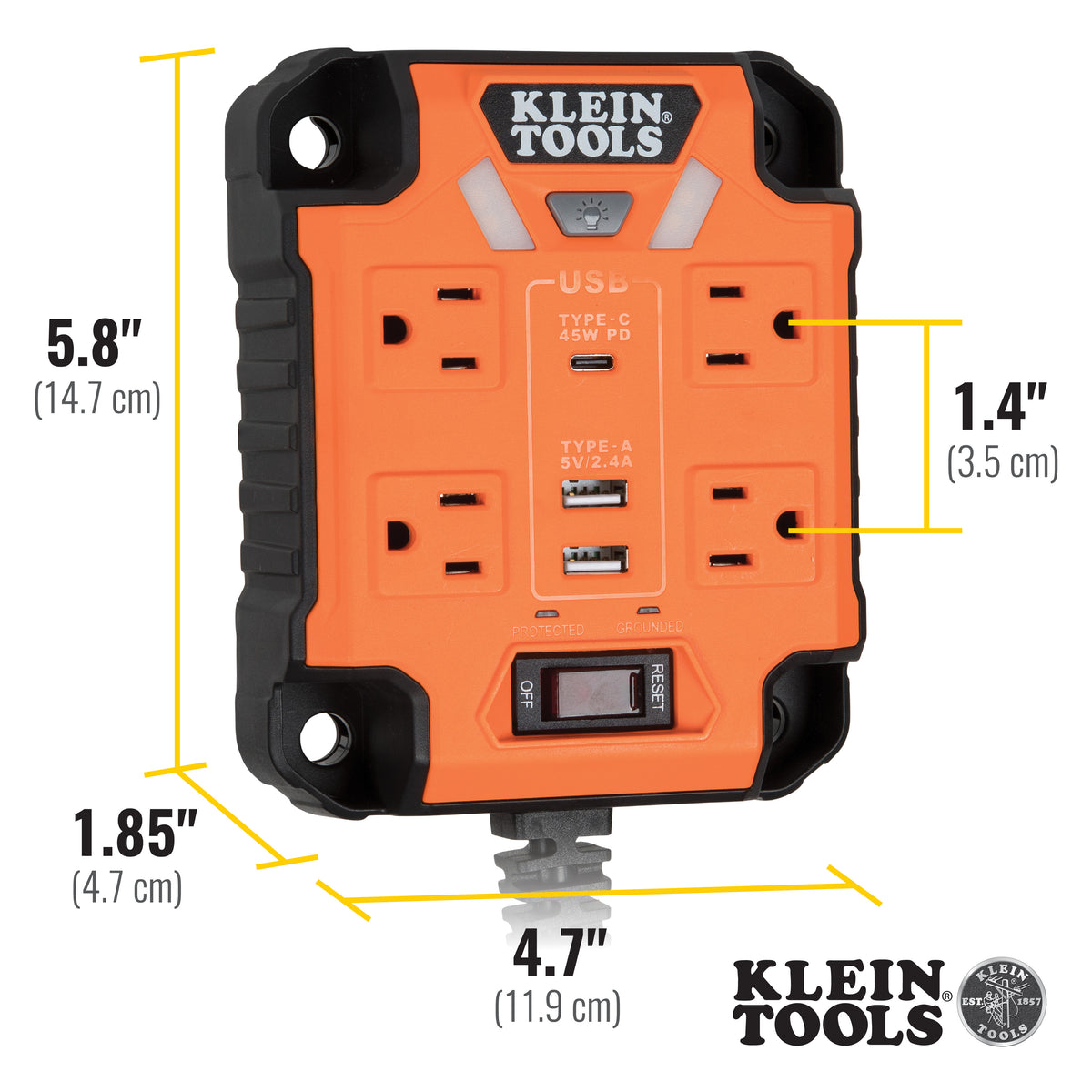 29601 Klein Tools Power Box 1, Magnetic Mounted Power Strip with Integrated LED Lights, , Klein Tools - Maple Electric Supply 