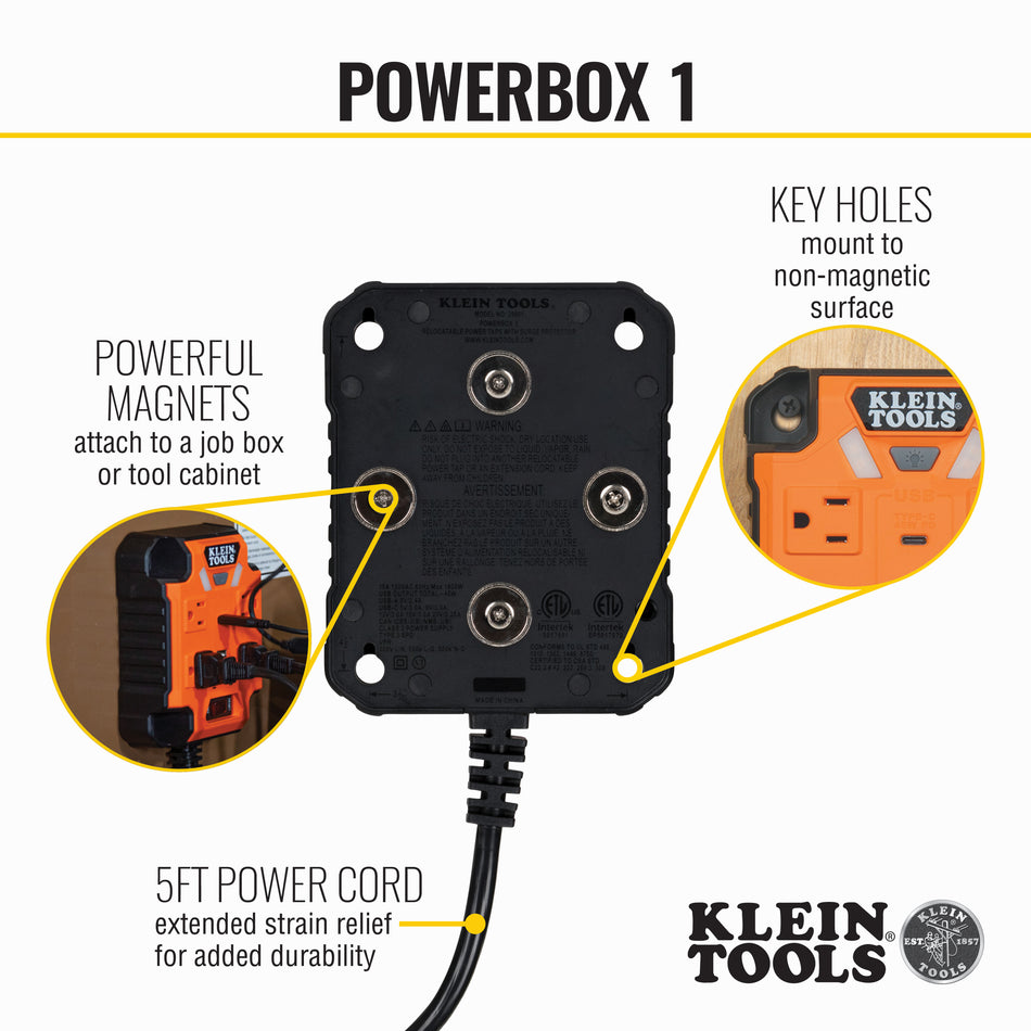 Klein Tools 29601 29601 Klein Tools Power Box 1, Magnetic Mounted Power Strip with Integrated LED Lights - additional view