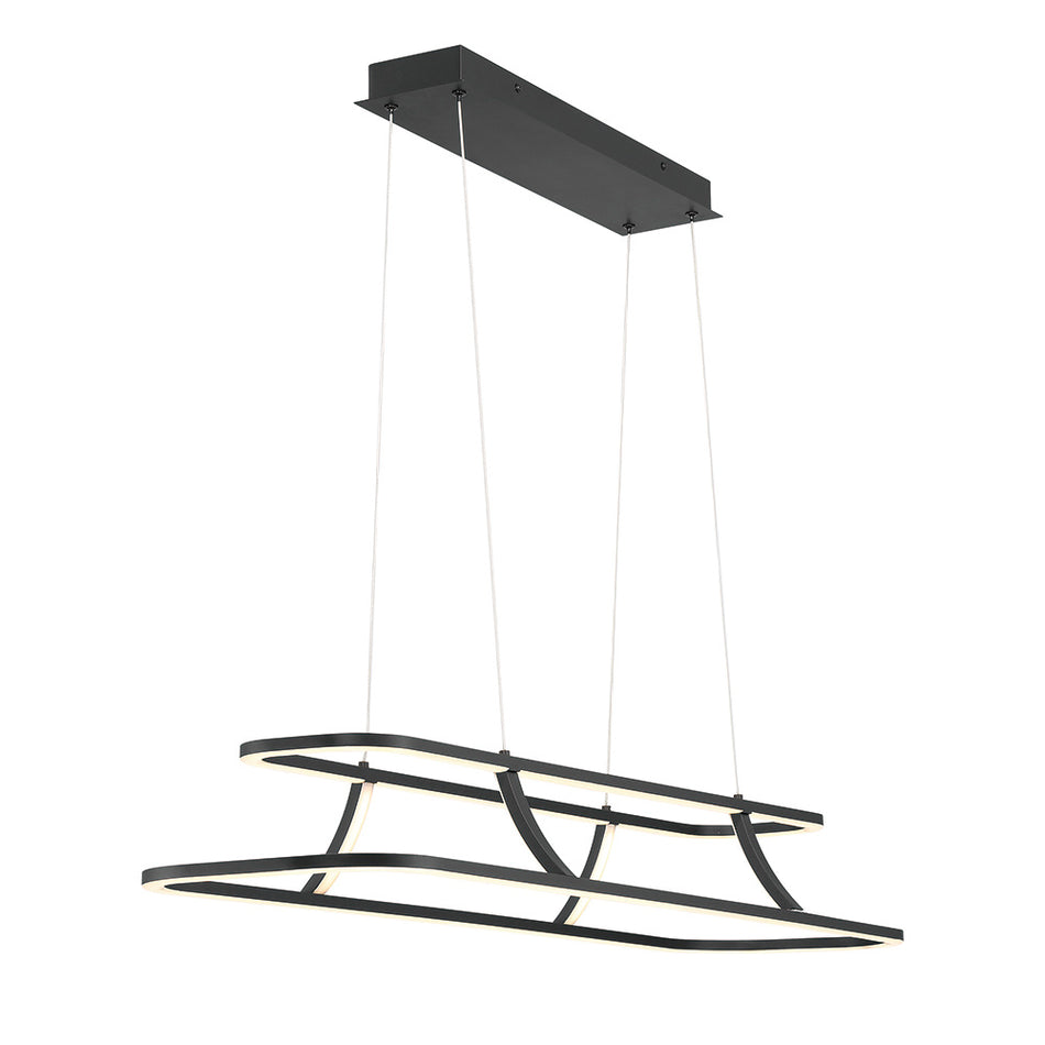 Eurofase Cadoux 44" 2-Light LED Chandelier, Matte Black with Clear Glass, front view