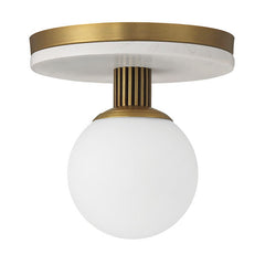 Eurofase Carnagie 8" LED Flush Mount, Antique Brass with Opal Etched Glass, front view