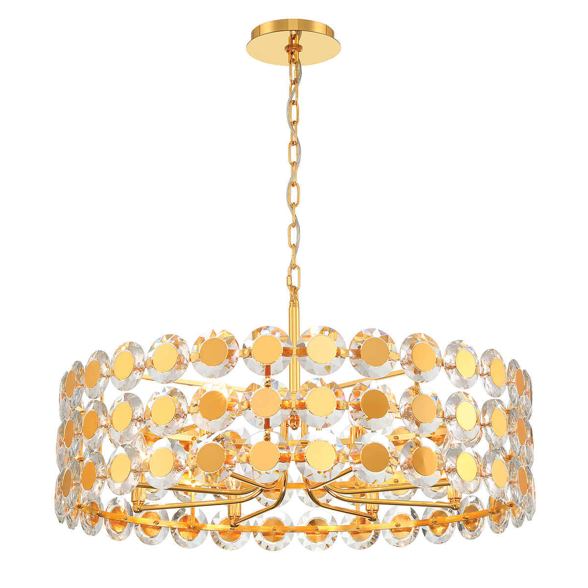 Eurofase Perrene 32" 8-Light Chandelier, Gold with Clear Glass, front view