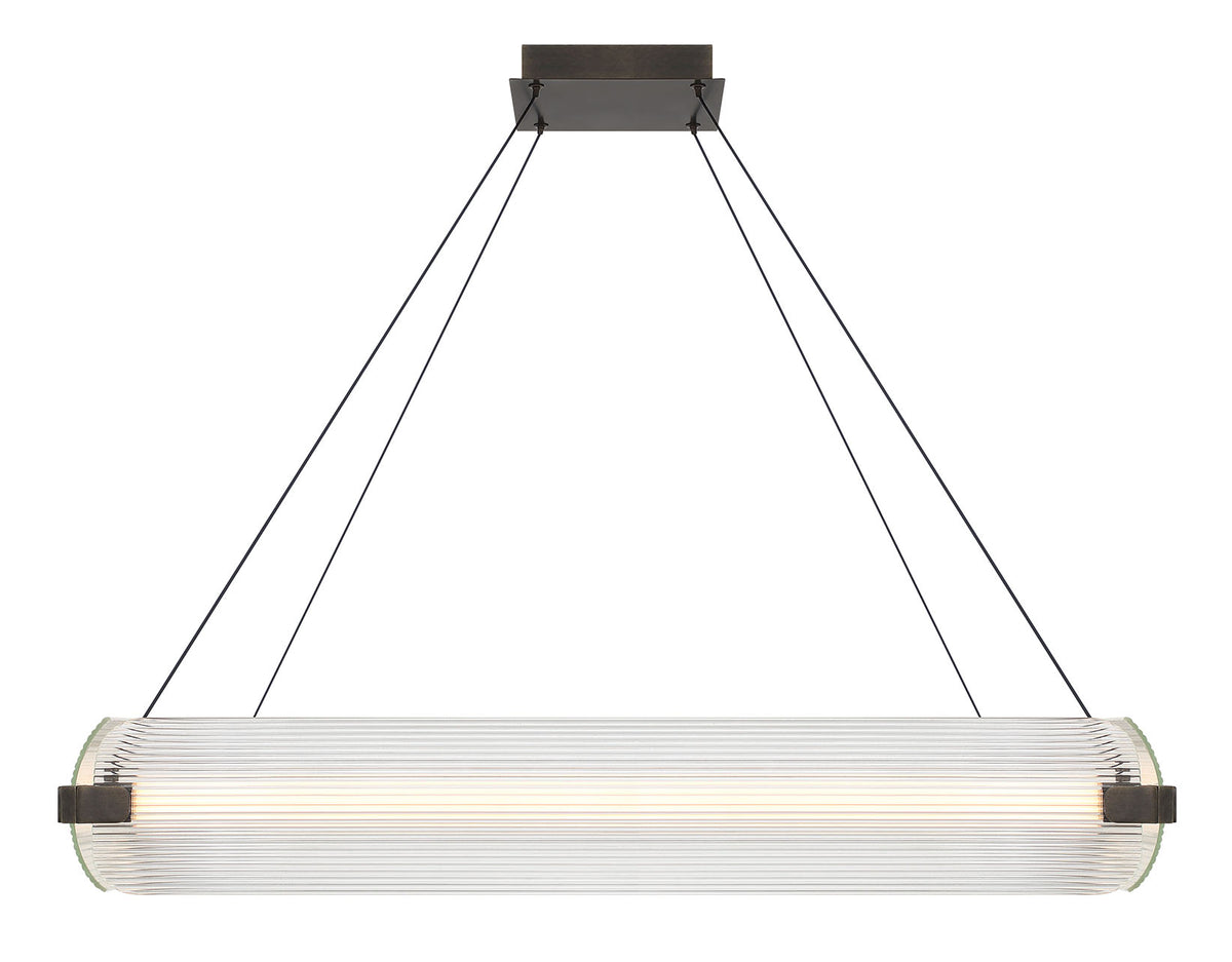 Eurofase Neoness 34" 4-Light LED Chandelier, Weathered Brass with Clear Glass, front view