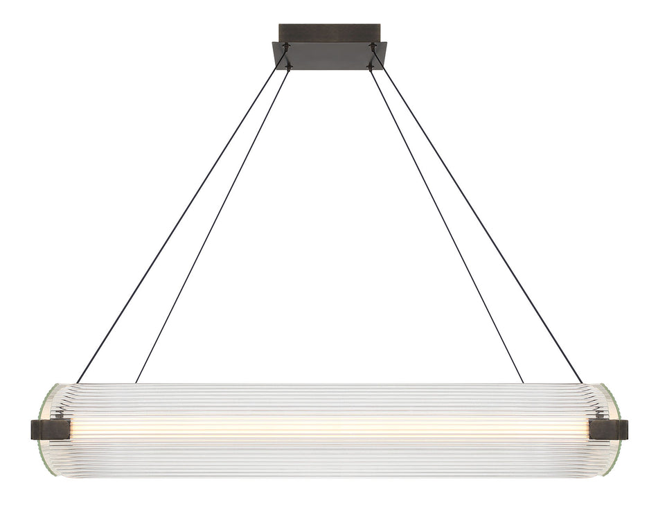 Eurofase Neoness 34" 4-Light LED Chandelier, Weathered Brass with Clear Glass, front view