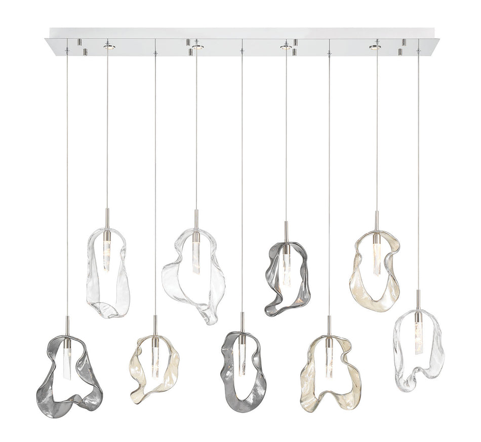 Eurofase Norah 51" 13-Light Chandelier, Polished Nickel with Mixed Glass, front view