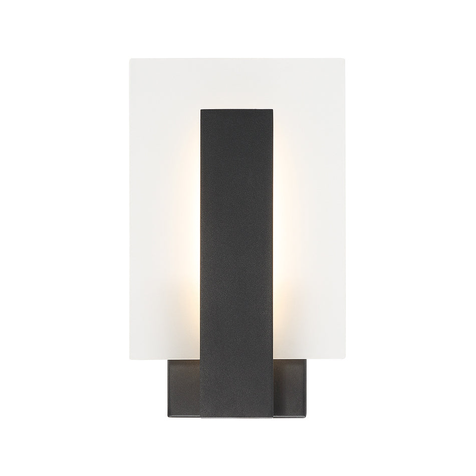 Eurofase Carta 12" LED Outdoor Wall Light, Matte Black with Frosted Glass, front view