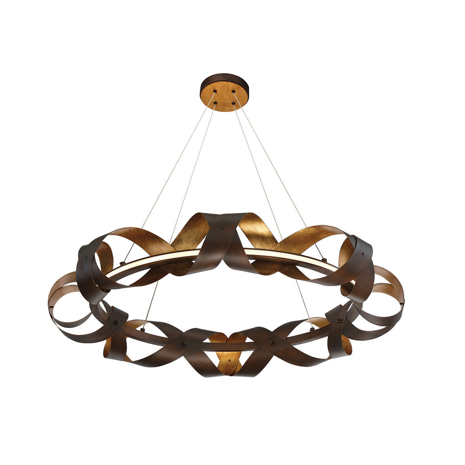 Eurofase Banderia 33" LED Chandelier, Bronze-Gold Mix with Bronze Glass, front view