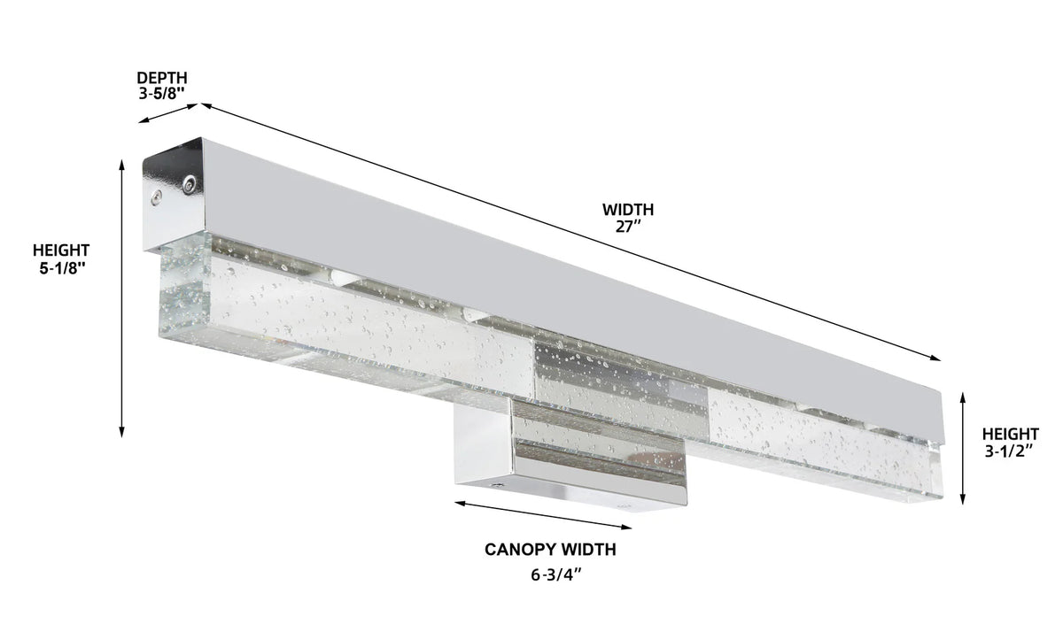 302404 MRLVN02427 LED Vanity Light Seeded Glass size-options-Color Chrome
