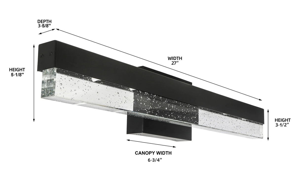 302409 MRLVN02427 LED Vanity Light Seeded Glass size-options- Color Matte Black