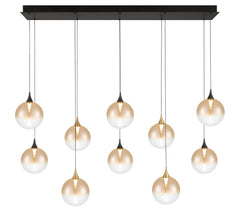 Eurofase Iissa 47" 10-Light LED Chandelier, Gold-Black Mix with Amber Glass, front view