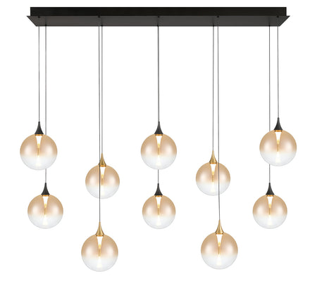 Eurofase Iissa 47" 10-Light LED Chandelier, Gold-Black Mix with Amber Glass, front view