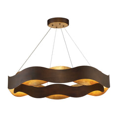 Eurofase Vaughan 34" LED Chandelier, Bronze-Gold Mix with Gold Glass, front view