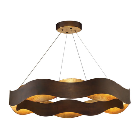Eurofase Vaughan 34" LED Chandelier, Bronze-Gold Mix with Gold Glass, front view